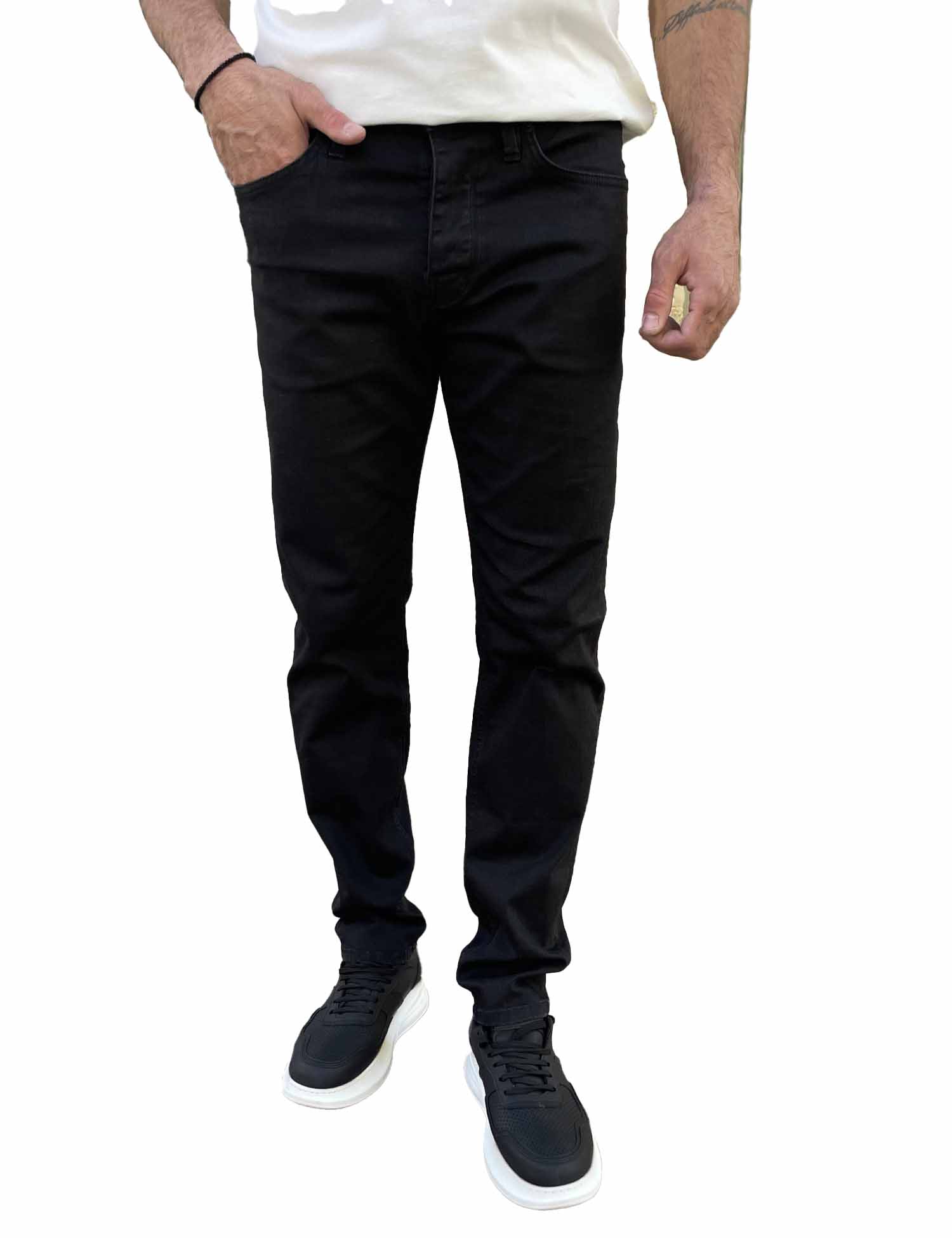 Ανδρικό μαύρο τζιν ελαστικό ίσια γραμμή με κουμπιά GB55272 φωτογραφία